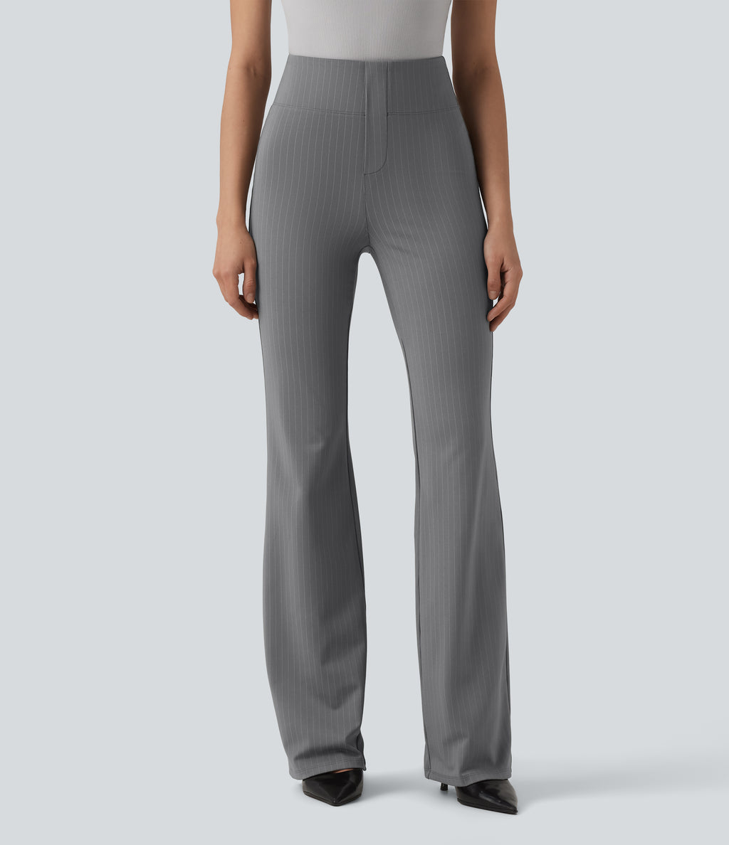 High Waisted Stripe Flare Work Trousers with Pockets — Dusk Smoke Pinstripe — view 2