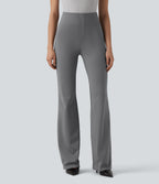 High Waisted Stripe Flare Work Trousers with Pockets — Dusk Smoke Pinstripe — view 2