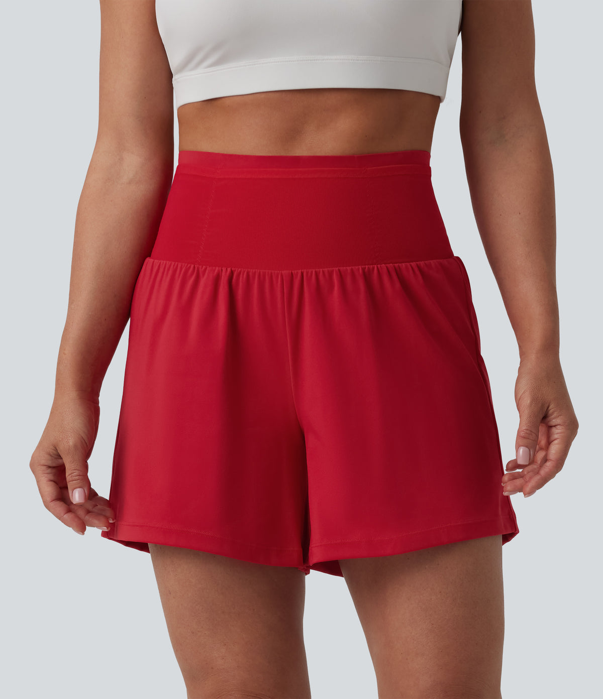 Airy High Waisted Tummy Control 2-in-1 InstantCool Yoga Shorts with Pockets — Salsa — view 3