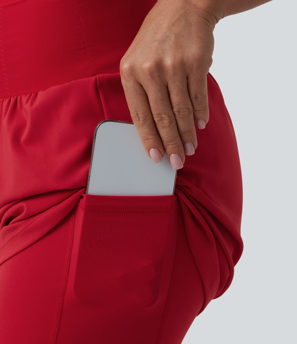 Airy High Waisted Tummy Control 2-in-1 InstantCool Yoga Shorts with Pockets — Salsa — view 6