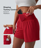 Airy High Waisted Tummy Control 2-in-1 InstantCool Yoga Shorts with Pockets — Salsa — view 1