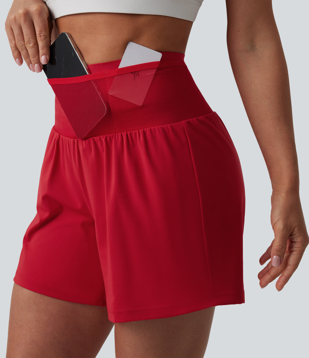 Airy High Waisted Tummy Control 2-in-1 InstantCool Yoga Shorts with Pockets — Salsa — view 8
