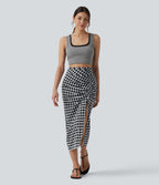 Check Print High Waisted Drawstring Bodycon Midi Casual Skirt — Classic Diamond Check — view 5