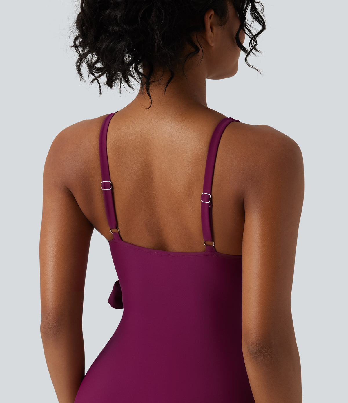 V Neck Tie Side Built-in Bra Tummy Control One Piece Swimsuit — Magenta Purple — view 5