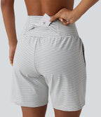 Super High Waisted 2-in-1 Stripe Yoga Shorts 7'' with Pockets — Zebra Ripple — view 6