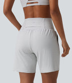 Super High Waisted 2-in-1 Stripe Yoga Shorts 7'' with Pockets — Zebra Ripple — view 3
