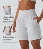 Super High Waisted 2-in-1 Stripe Yoga Shorts 7'' with Pockets — Zebra Ripple — view 1