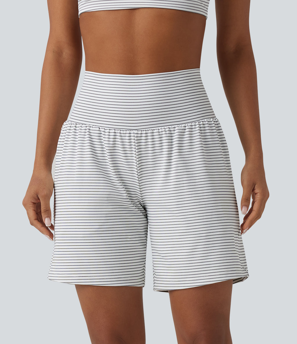 Super High Waisted 2-in-1 Stripe Yoga Shorts 7'' with Pockets — Zebra Ripple — view 7