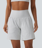 Super High Waisted 2-in-1 Stripe Yoga Shorts 7'' with Pockets — Zebra Ripple — view 7