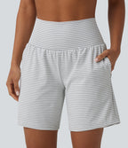 Super High Waisted 2-in-1 Stripe Yoga Shorts 7'' with Pockets — Zebra Ripple — view 4