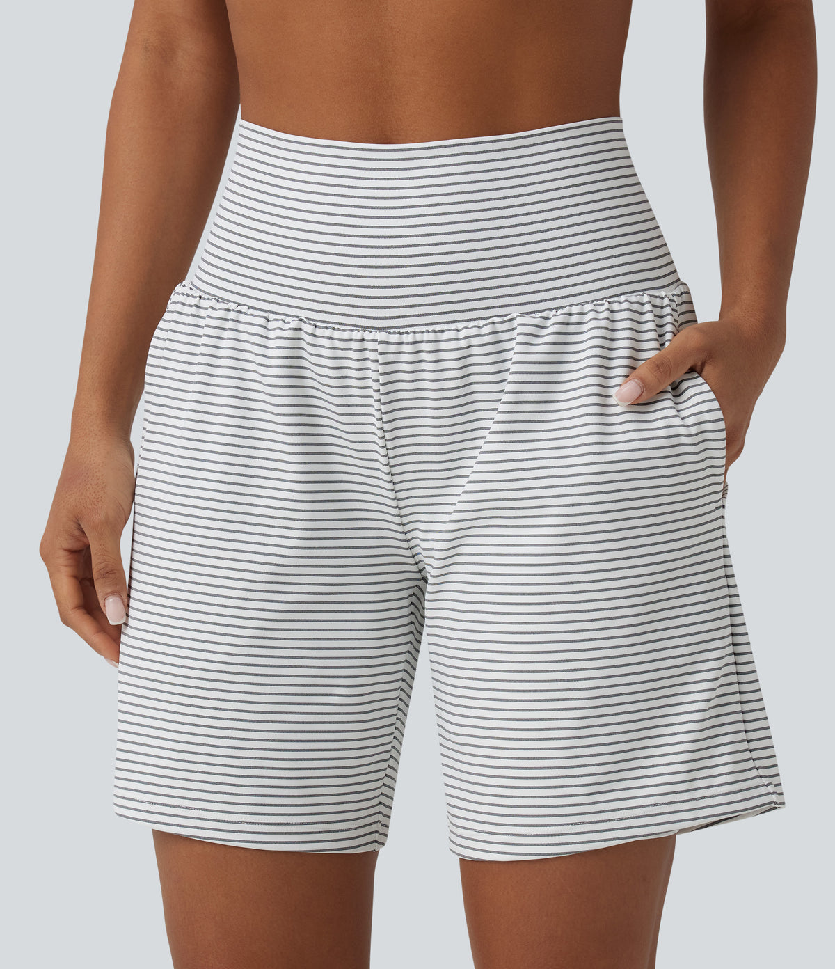 Super High Waisted 2-in-1 Stripe Yoga Shorts 7'' with Pockets — Zebra Ripple — view 4