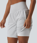 Super High Waisted 2-in-1 Stripe Yoga Shorts 7'' with Pockets — Zebra Ripple — view 5