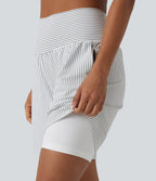 Super High Waisted 2-in-1 Stripe Yoga Shorts 7'' with Pockets — Zebra Ripple — view 5
