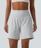 Super High Waisted 2-in-1 Stripe Yoga Shorts 7'' with Pockets — Zebra Ripple — view 4