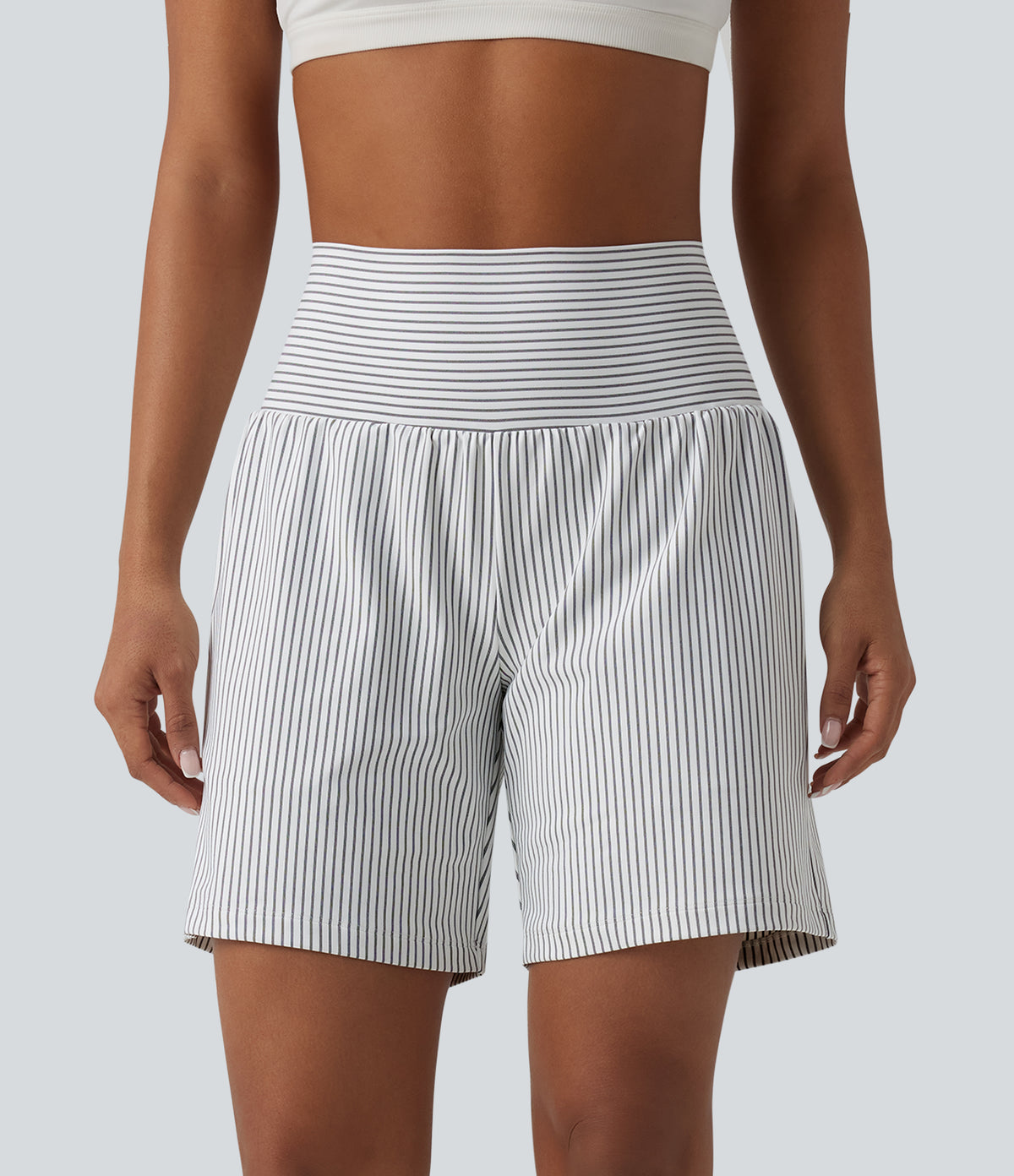 Super High Waisted 2-in-1 Stripe Yoga Shorts 7'' with Pockets — Zebra Ripple — view 4