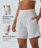 Super High Waisted 2-in-1 Stripe Yoga Shorts 7'' with Pockets — Zebra Ripple — view 1