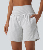 Super High Waisted 2-in-1 Stripe Yoga Shorts 7'' with Pockets — Zebra Ripple — view 7