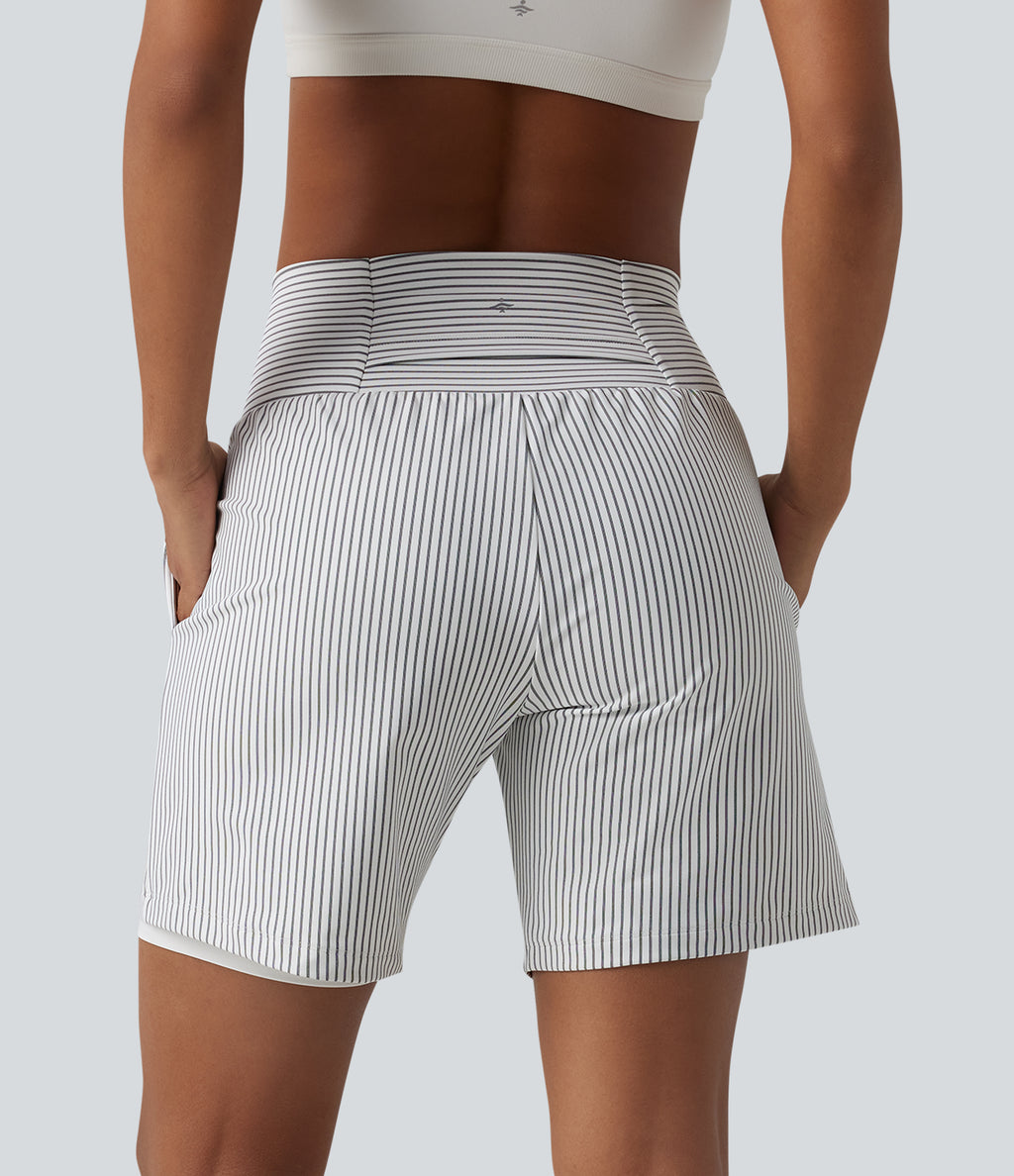 Super High Waisted 2-in-1 Stripe Yoga Shorts 7'' with Pockets — Zebra Ripple — view 3