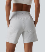 Super High Waisted 2-in-1 Stripe Yoga Shorts 7'' with Pockets — Zebra Ripple — view 3
