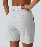 Super High Waisted 2-in-1 Stripe Yoga Shorts 7'' with Pockets — Zebra Ripple — view 6