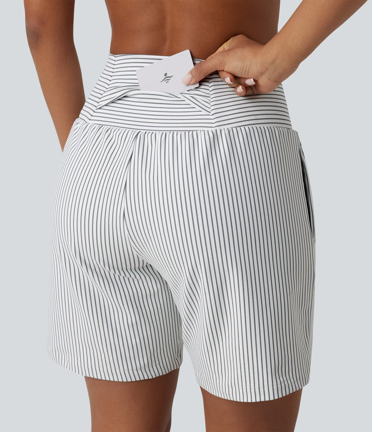 Super High Waisted 2-in-1 Stripe Yoga Shorts 7'' with Pockets — Zebra Ripple — view 6