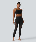 High Waisted Tummy Control Contrast Lace Yoga 7/8 Leggings with Pocket — Black — view 7