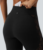 High Waisted Tummy Control Contrast Lace Yoga 7/8 Leggings with Pocket — Black — view 5