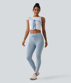 SpacerTek High Waisted Drawstring Casual Skinny Trousers with Pockets — Dusty Blue — view 6