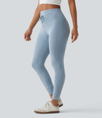SpacerTek High Waisted Drawstring Casual Skinny Trousers with Pockets — Dusty Blue — view 2