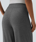 High Waisted Drawstring Pleated Heathered Casual Baggy Trousers with Pockets — Darl Gray Floral Yarn — view 5