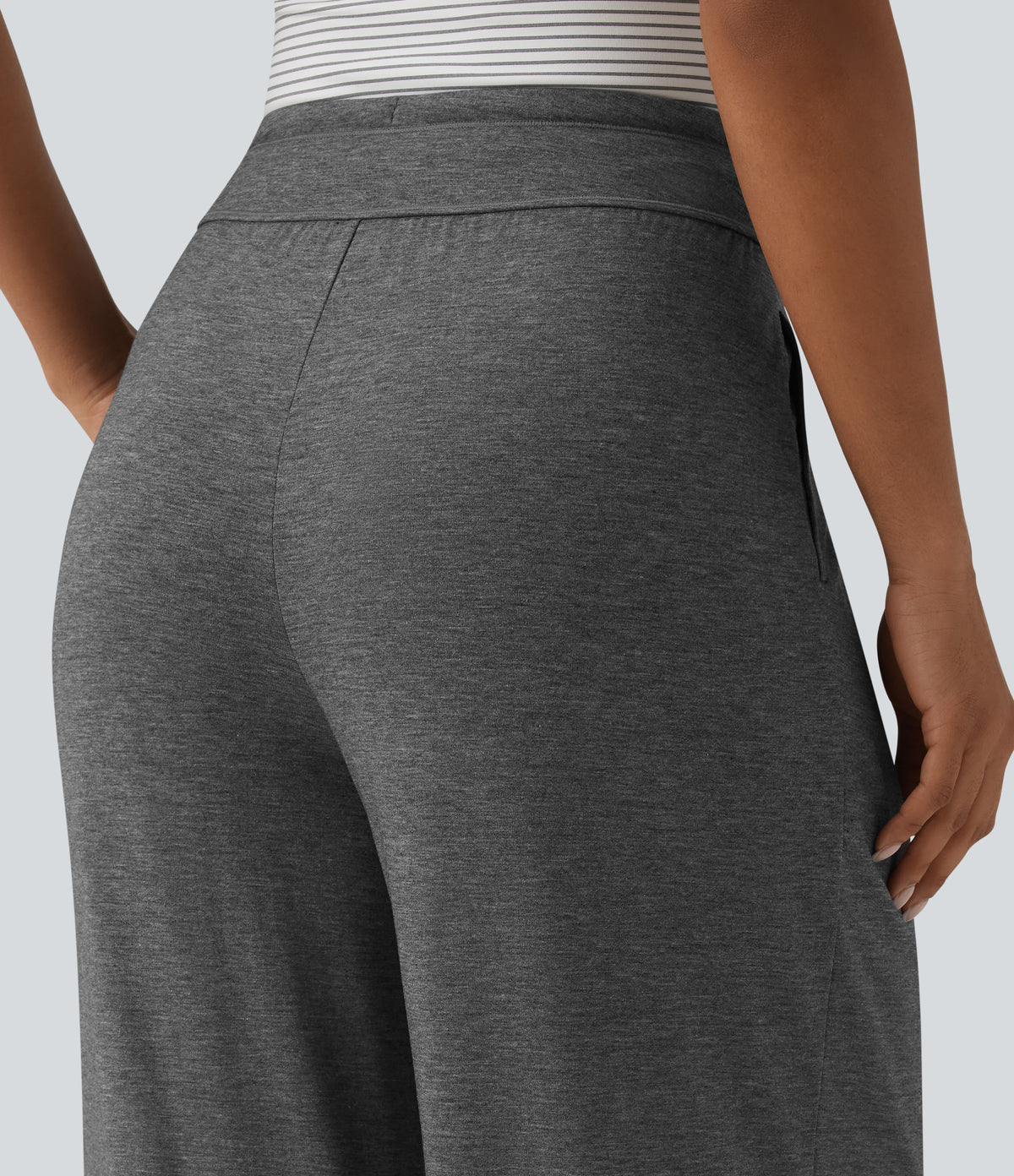 High Waisted Drawstring Pleated Heathered Casual Baggy Trousers with Pockets — Darl Gray Floral Yarn — view 5