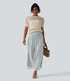 High Waisted Flowy Resort Baggy Trousers — Puritan Gray — view 6