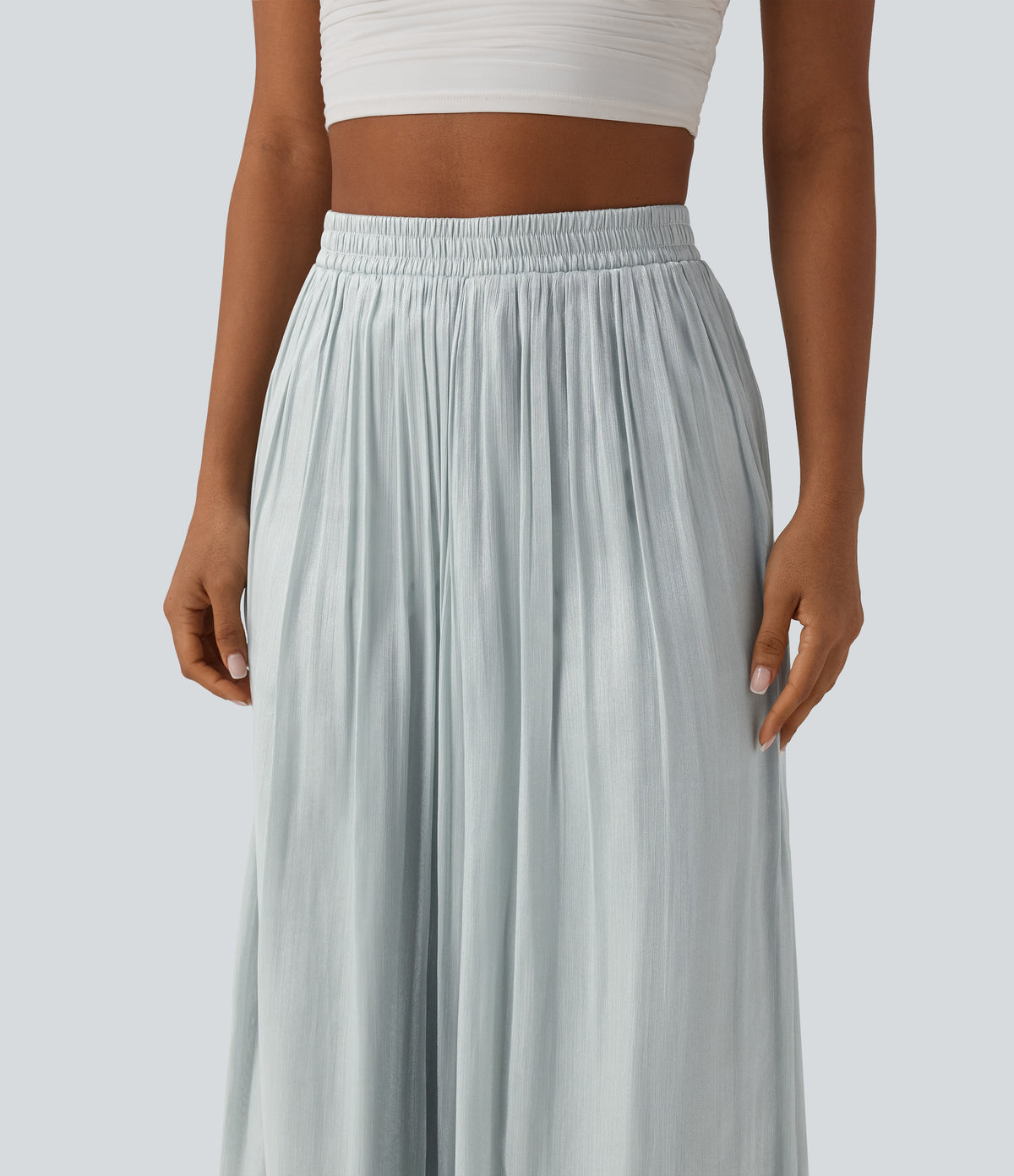 High Waisted Flowy Resort Baggy Trousers — Puritan Gray — view 4