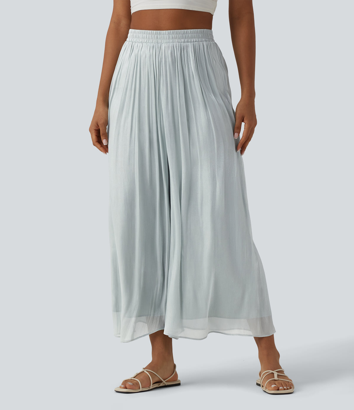 High Waisted Flowy Resort Baggy Trousers — Puritan Gray — view 3