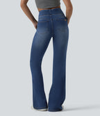 High Waisted Tummy Control Casual Flare Jeans with Pockets — Estate Blue Denim — view 2