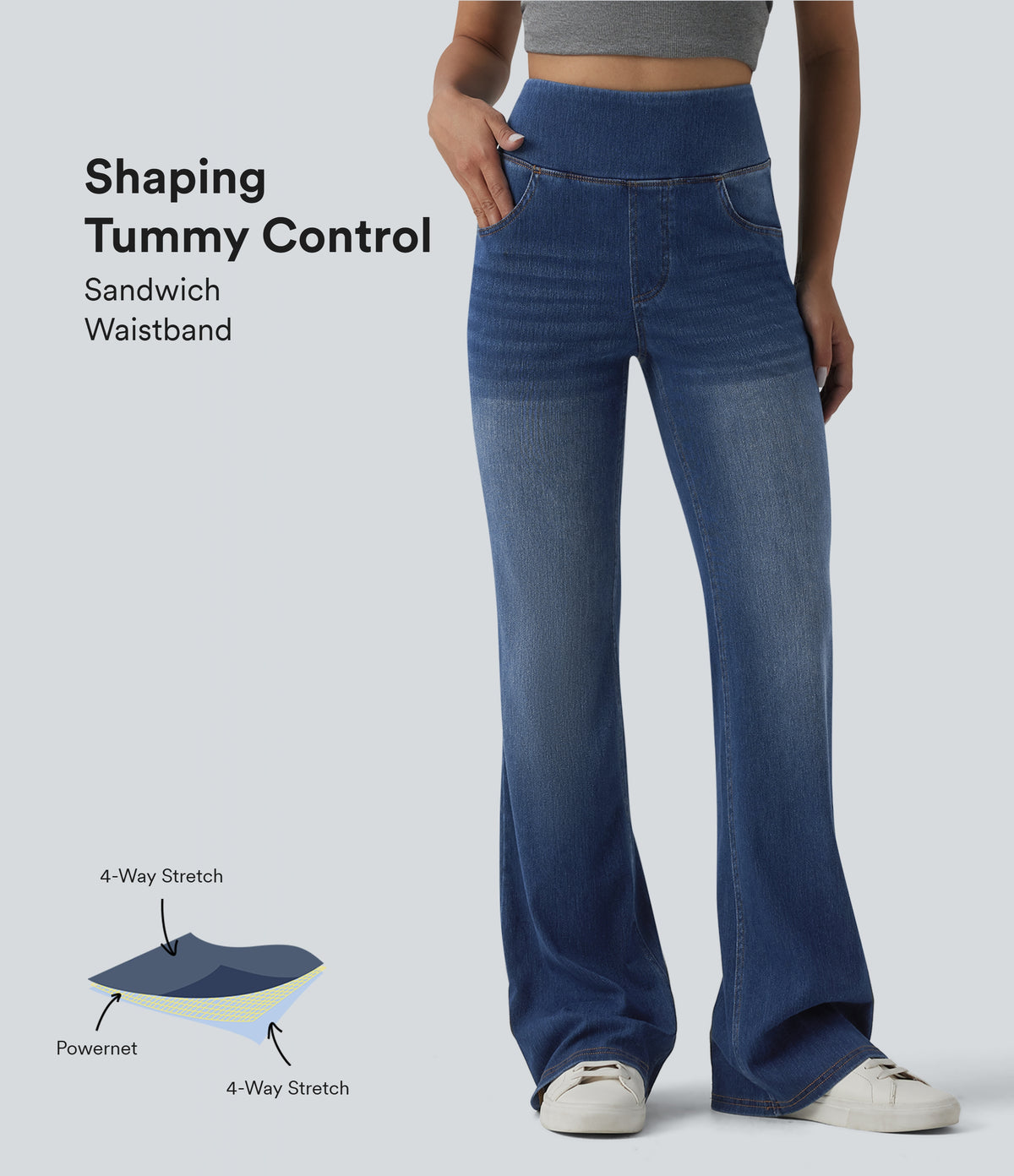 High Waisted Tummy Control Casual Flare Jeans with Pockets — Estate Blue Denim — view 1