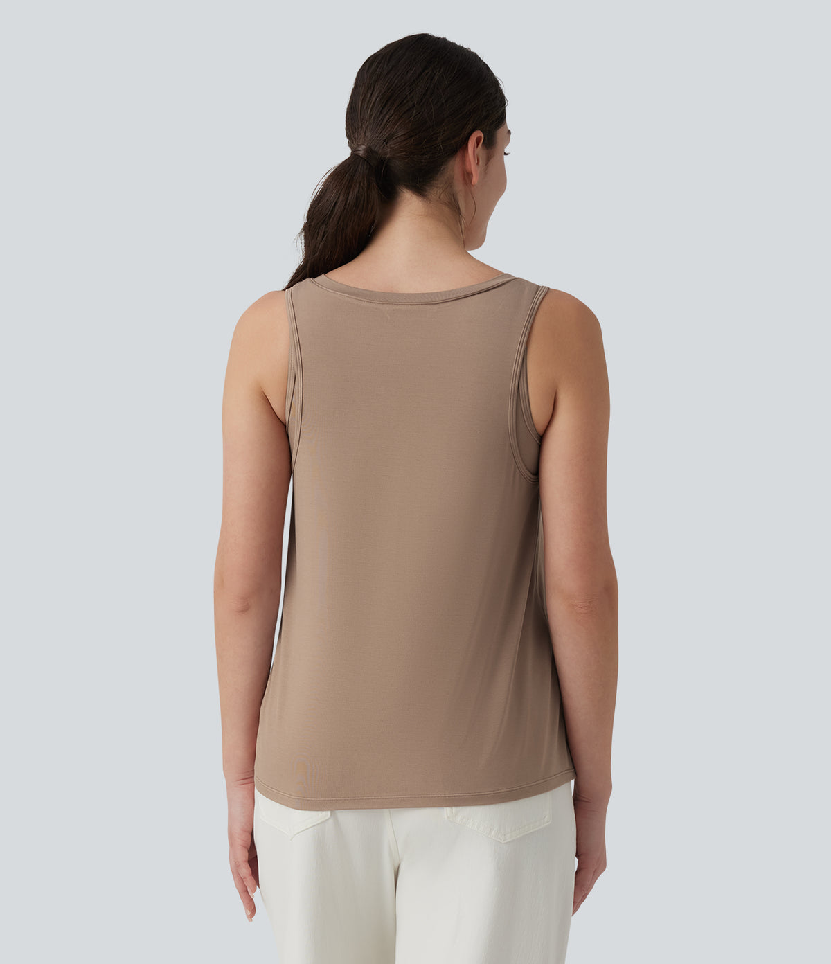 V Neck Built-in Bra Relaxed Casual Tank Top — Natural — view 3