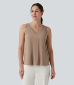 V Neck Built-in Bra Relaxed Casual Tank Top — Natural — view 2