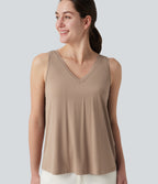 V Neck Built-in Bra Relaxed Casual Tank Top — Natural — view 5
