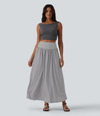 High Waisted Stripe Maxi Casual Flowy Skirt with Pockets — Mono Stripe — view 5