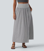 High Waisted Stripe Maxi Casual Flowy Skirt with Pockets — Mono Stripe — view 3