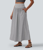 High Waisted Stripe Maxi Casual Flowy Skirt with Pockets — Mono Stripe — view 1