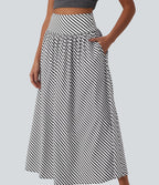 High Waisted Stripe Maxi Casual Flowy Skirt with Pockets — Mono Stripe — view 4