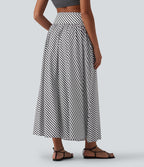 High Waisted Stripe Maxi Casual Flowy Skirt with Pockets — Mono Stripe — view 2