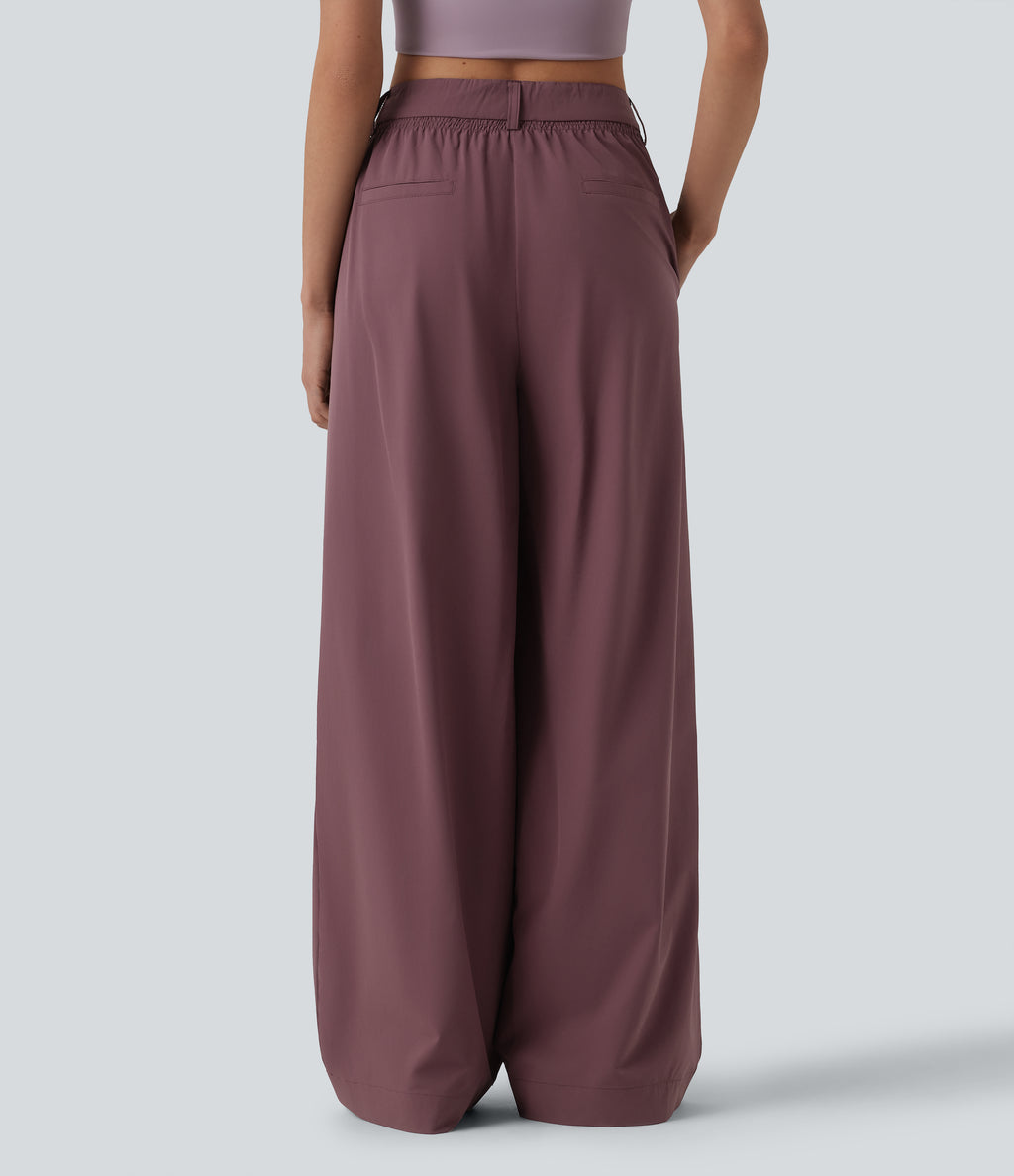 Mid Rise Casual Baggy Trousers with Pockets — Woo Plum Purple — view 2