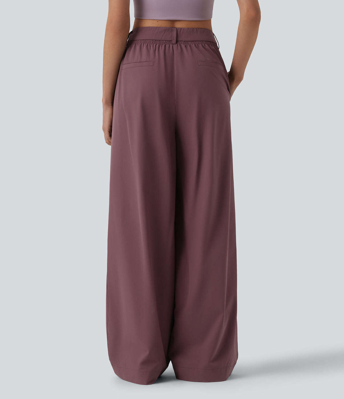 Mid Rise Casual Baggy Trousers with Pockets — Woo Plum Purple — view 2