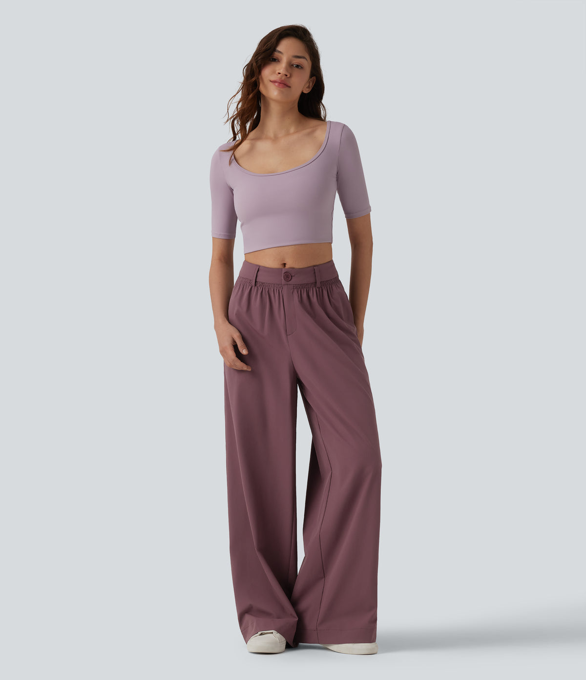Mid Rise Casual Baggy Trousers with Pockets — Woo Plum Purple — view 6