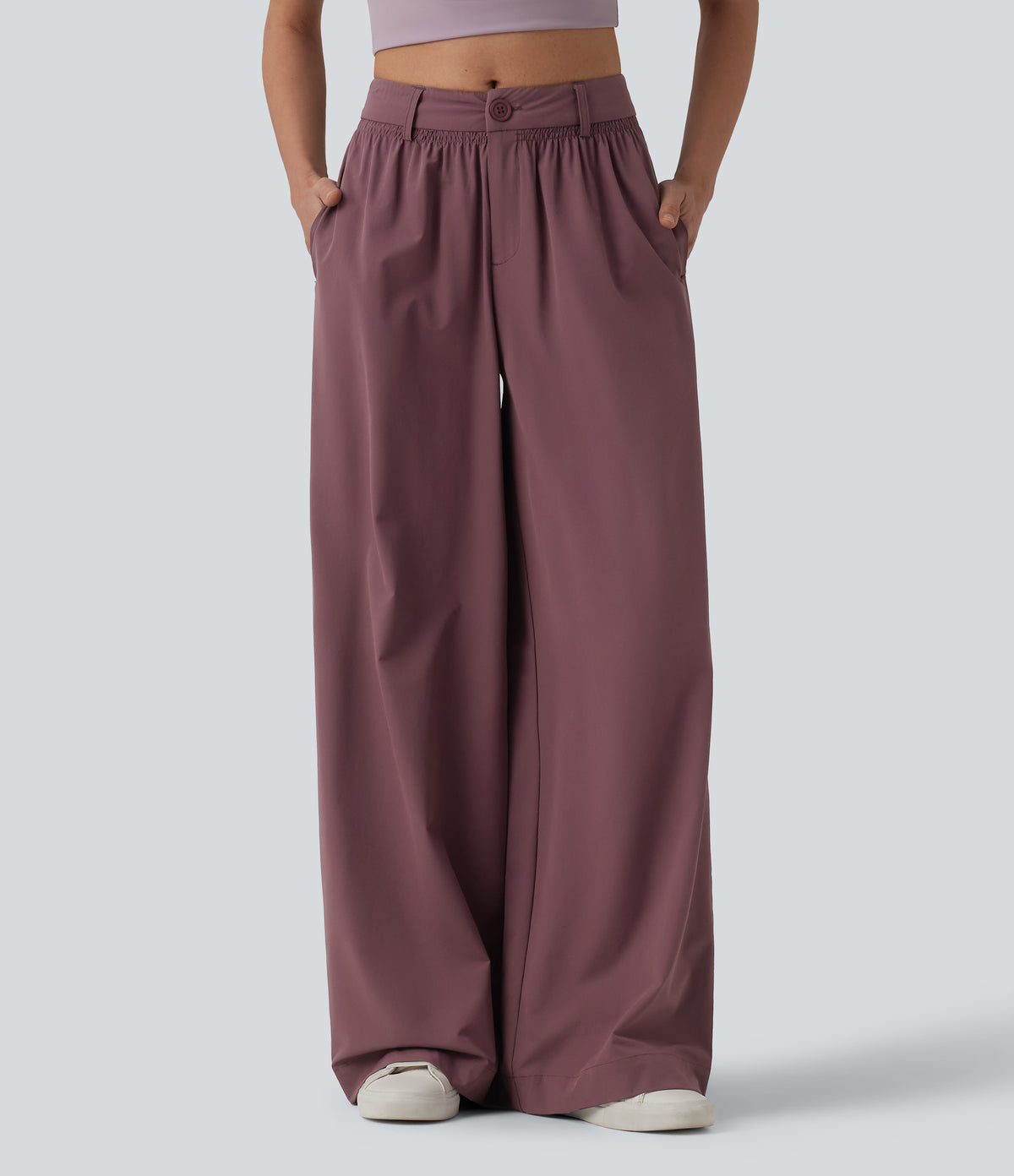 Mid Rise Casual Baggy Trousers with Pockets — Woo Plum Purple — view 1