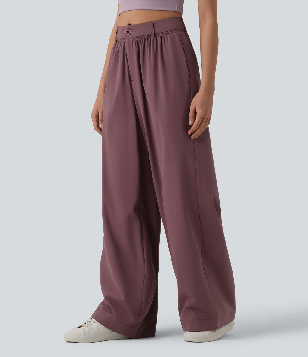 Mid Rise Casual Baggy Trousers with Pockets — Woo Plum Purple — view 3