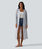 Long Sleeve Longline Casual Crochet Knit Coat — Quiet Gray — view 4